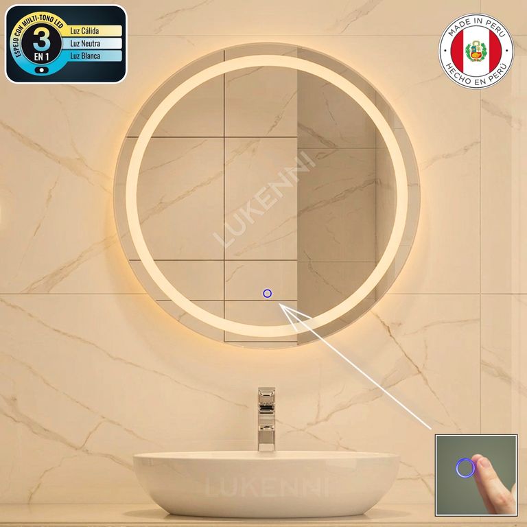 Espejo LED Touch circular 60 cm BESCU 3 tonos de luz