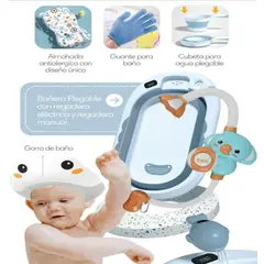 BABY CAM - Bañera para Bebe Plegable con Termometro y Regadera Celeste
