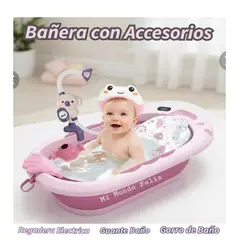 BABY CAM - Bañera para Bebe Plegable con Termometro y Rociador Rosado