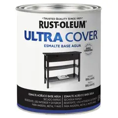 RUST OLEUM - Ultra Cover Esmalte al Agua Brochable Negro Brill. 0,946 lts