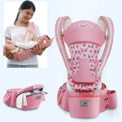 GENERICO - CANGURO BEBE  ERGONÓMICO 15 POSICIONES CON PAÑALERA ROSA FLOR