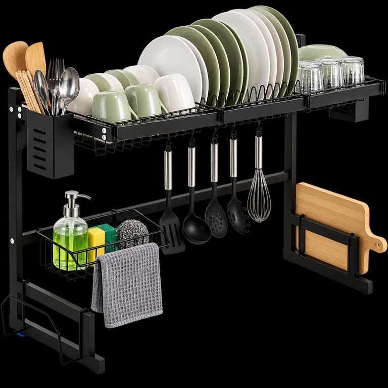 Escurridor Organizador de Platos de Cocina 85 cm de Metal Negro