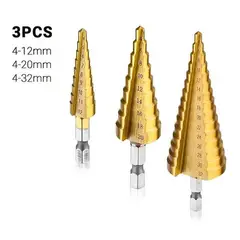 MAXTOOLS - Brocas Escalonadas 3 Pz Acero Hss Recub. Titanio 4-12/20/32