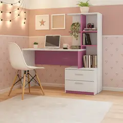GENERICO - Escritorio con Estante Ensueño de Melamina Compacto V2 Blanco Lila