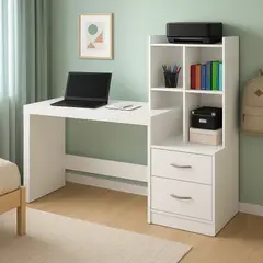 GENERICO - Escritorio con Estante Ensueño de Melamina Compacto V5 Blanco