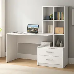 GENERICO - Escritorio con Estante Ensueño de Melamina Compacto V4 Blanco