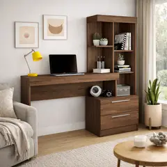 GENERICO - Escritorio con Estante Ensueño de Melamina Compacto V6 Espresso