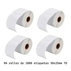 JPSYSTEMS - 04 rollos de 1000 etiquetas adhesivas térmico 50x25mm 2x1"