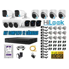 HILOOK - KIT 12 CÁMARAS SEGURIDAD FULL HD 6 CAMARA AUDIO INCORPORADO DISCO 2TB
