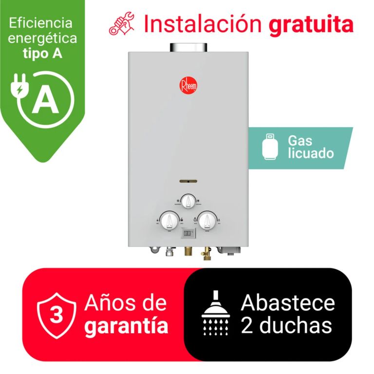TERMA A GAS 10 L GAS DE BALON (GLP) RHEEM TIRO NATURAL