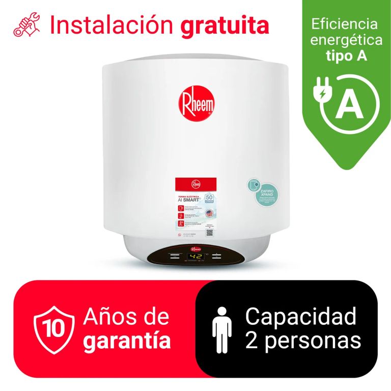 TERMA ELÉCTRICA 50L AI SMART RHEEM - MAYOR AHORRO DE ENERGÍA