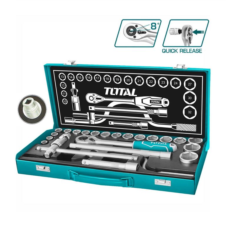 SET DE DADOS ½'' TOTAL 24 PIEZAS PARA LLAVE DE IMPACTO - THT141253