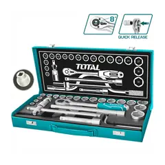 Total Tools - SET DE DADOS ½'' TOTAL 24 PIEZAS PARA LLAVE DE IMPACTO - THT141253