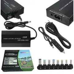 GENERICO - Cargador Universal Laptop 2 en 1 casa y carro 120w inversor corriente