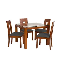 HOME PREMIUM - Juego de Comedor 4 Sillas Honey Gris Oscuro.