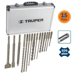 TRUPER - Juego de brocas y cinceles para ROTOMARTILLO y TALADRO 15 Pzas