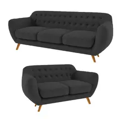 FABIANI HOME - Juego de Sala Vintage 3-2 Cuerpos Negro