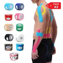 GENERICO - Cinta Kinesiológica Deportes Vendaje Muscular Fisioterapia Aleatorio Pack x 3
