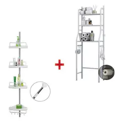 LH ELECTRONIC - Pack estante de baño + esquinero 4 niveles