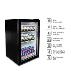 VENTUS - Visicooler 1 Puerta LED 110L - Frío estático asistido - Doble vidrio - Negro - LG-100