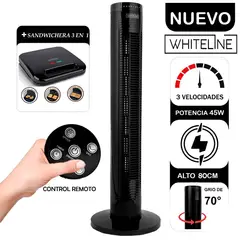WHITELINE - Ventilador de Torre YF-T03214 45W con Control +Sandwichera