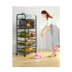 GRETAIL - Estante Organizador Verdulero Frutero Microondas 5 Pisos Ruedas Negro