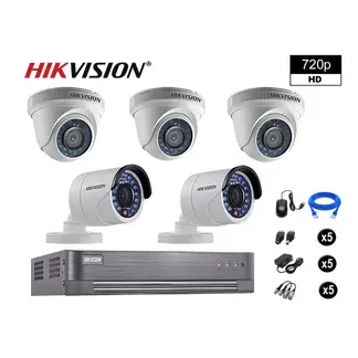 HIKVISION - CÁMARAS SEGURIDAD KIT 5 HD 720P VIGILANCIA + CABLE HDMI P2P