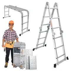 Truper - Escalera multiposición 12 peldaños articulada soporta 150kg, Truper