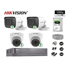 HIKVISION - CÁMARAS DE SEGURIDAD KIT 4 FULL HD 1080P CON AUDIO VIGILANCIA + 2TB