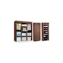 GENERICO - Pack ropero armable 3 cuerpos + zapatera armable Marron- organizador.
