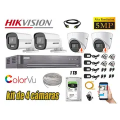 HIKVISION - CÁMARAS SEGURIDAD KIT 4 5MP + DISCO 1TB COLORVU VISION COLOR