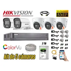 HIKVISION - CÁMARAS SEGURIDAD KIT 5 5MP + DISCO 2TB COLORVU VISION COLOR