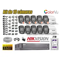 HIKVISION - CÁMARAS SEGURIDAD EXTERIOR KIT 10 5MP + DISCO 2TB COLORVU