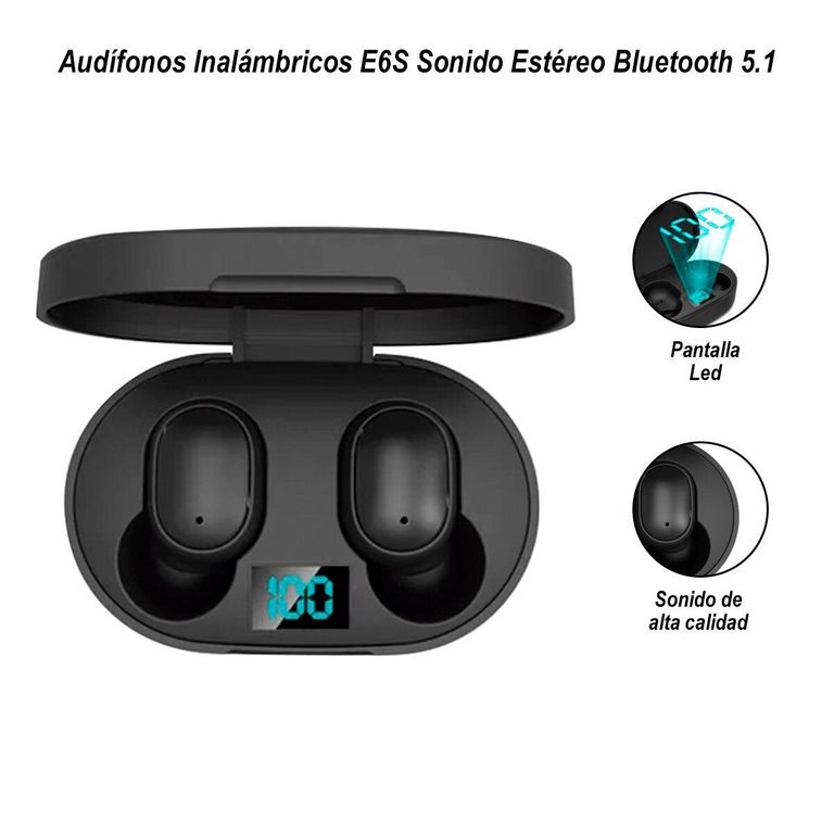 Audífonos Inalámbricos E6S Sonido Bluetooth 5.1 negro