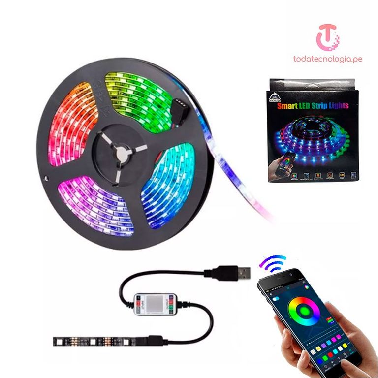 Cinta luz led RGB 5 M + App Bluetooth Con Control Smart TV Decoration