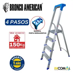 BRONCO AMERICAN - Escalera Aluminio Tipo Banqueta de 4 Pasos.
