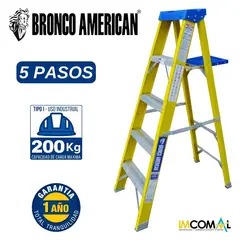 BRONCO AMERICAN - Escalera Fibra de Vidrio Tijera Simple Ascenso de 5 Pasos.