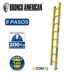 BRONCO AMERICAN - Escalera Fibra de Vidrio Tipo Arrimo de 08 Pasos.