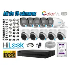 HILOOK - CÁMARAS SEGURIDAD KIT 10 FULL HD - COLORVU LITE NOCHE COLOR 1TB