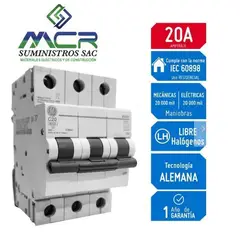 GENERAL ELECTRIC - INTERRUPTOR TERMOMAGNETICO RIEL DIN 3X20AMP 230V 6KA