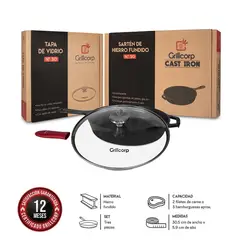 GRILLCORP - Sartén N°30HF Tapa de Vidrio Templado Mango de Goma
