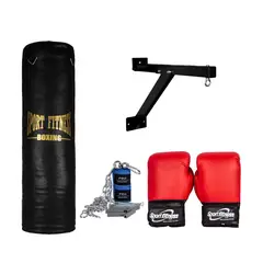 SPORT FITNESS - SACO DE BOX LLENO 1 M + GUANTES + VENDAS +SOPORT + CAD .