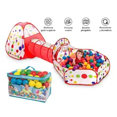 GENERICO - Piscina de pelotas túnel niños portátil 3 en 1 + 100 Pelotas