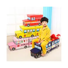 GRETAIL - Caja Organizadora Juguetes Ropa Puff Bus Niños Niñas Multiuso Azul Celeste