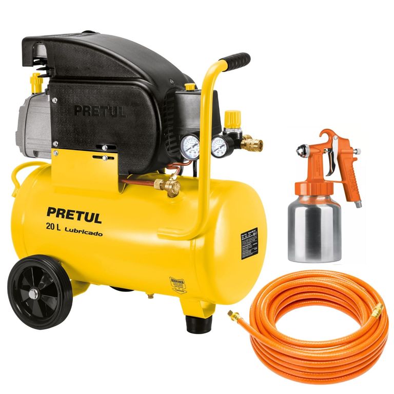 KIT Compresora de Aire 20Lt, manguera 10m, pistola para pintar Pretul