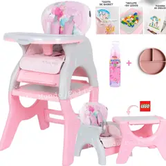 BABY HAPPY - Silla de Comer para Bebe Deluxe con Accesorios Pink Pastel