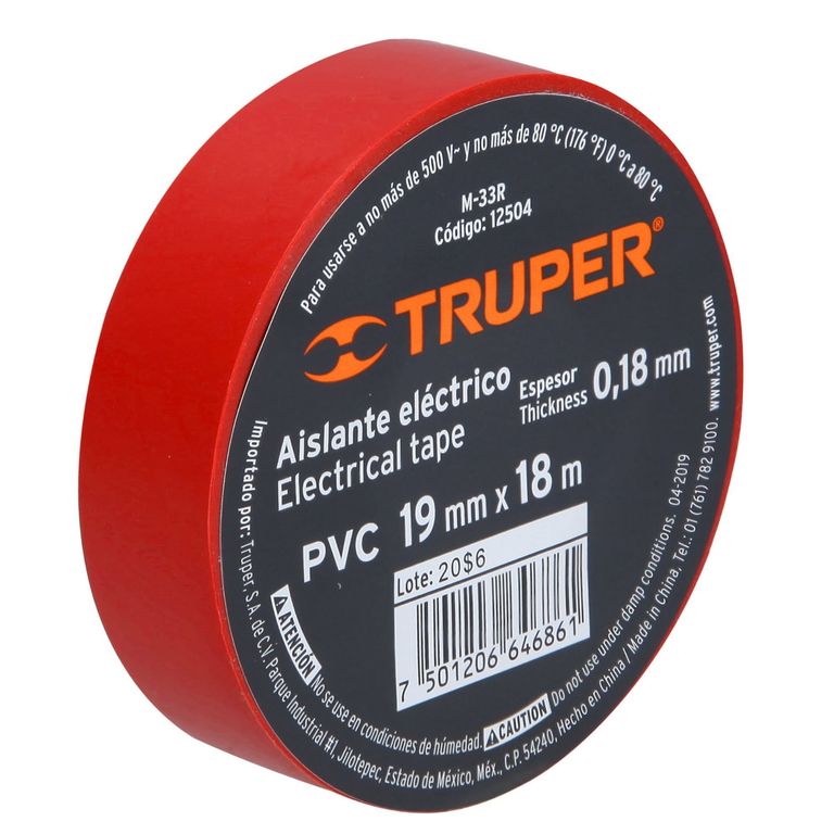 Cinta Aislante rojo 19mm x 18m Truper Expert