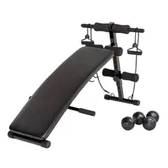 RISUTIMPORT - Banca Para Abdominales Pro Curva + 2 Ligas + 2 Pesas