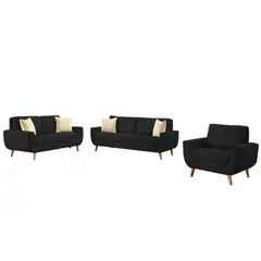 ALTO HOGAR - Juego De Sala Kayruth Negro 3 2 1 Tapiz Antifluido