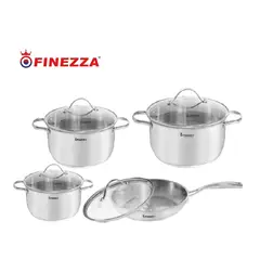 FINEZZA - Juego de Ollas 8 Piezas Acero Inoxidable FZ978AEIN - Plomo